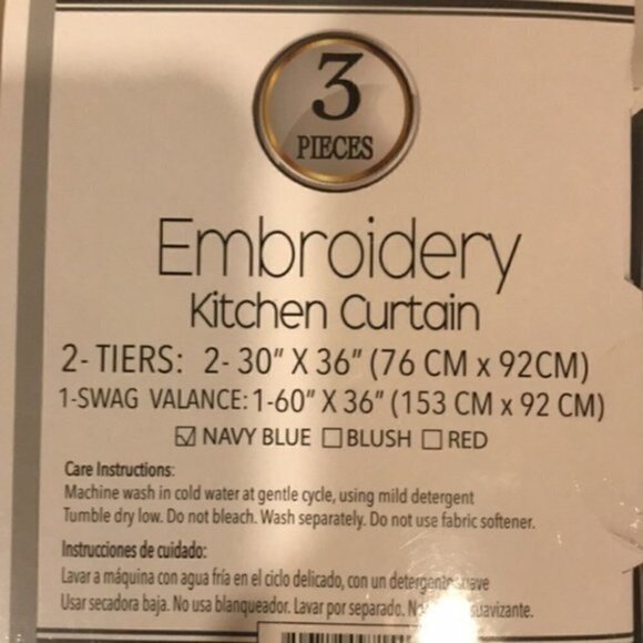 3PC Phoebe Embroidery Kitchen Curtain Set - Picture 4 of 5
